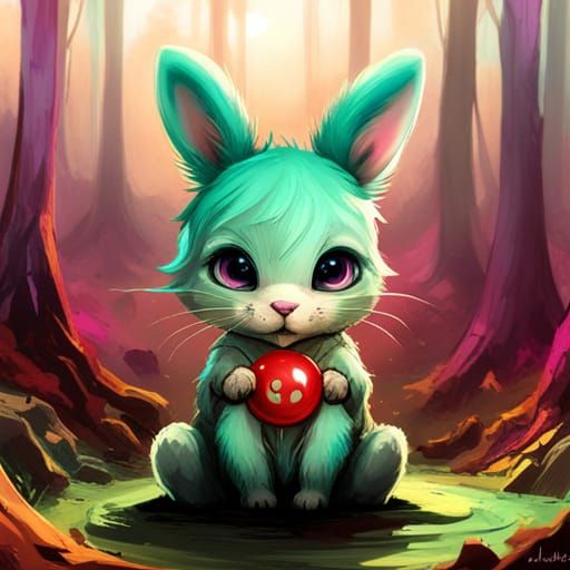 Adorable Chibi Mint Green Bunny, Splash Art Style