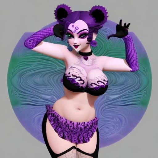 Chola Pin-Up Purple Panda with Abstract Fractals