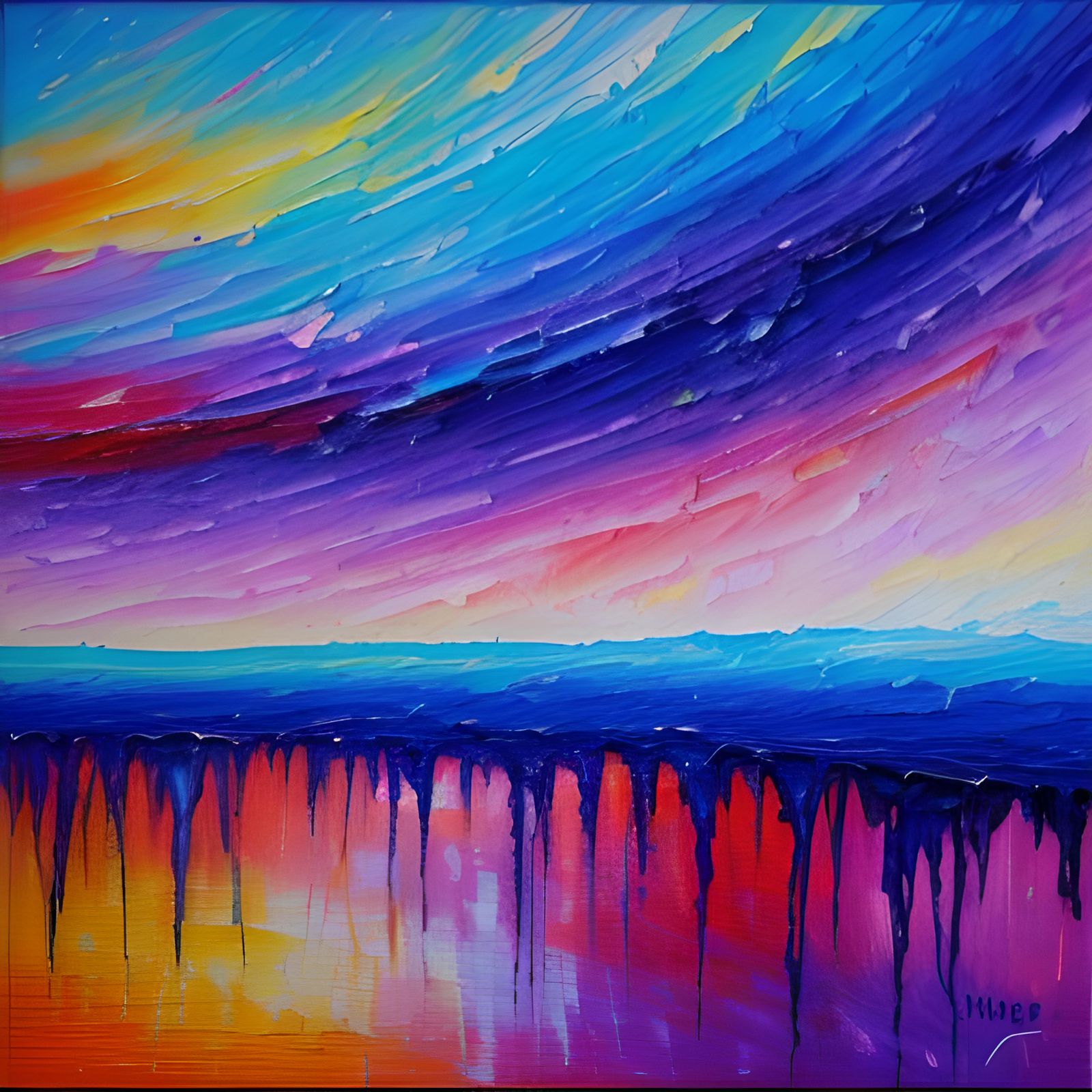 Violet Flame Abstract: Neo-Impressionist Expressionist Oil P...