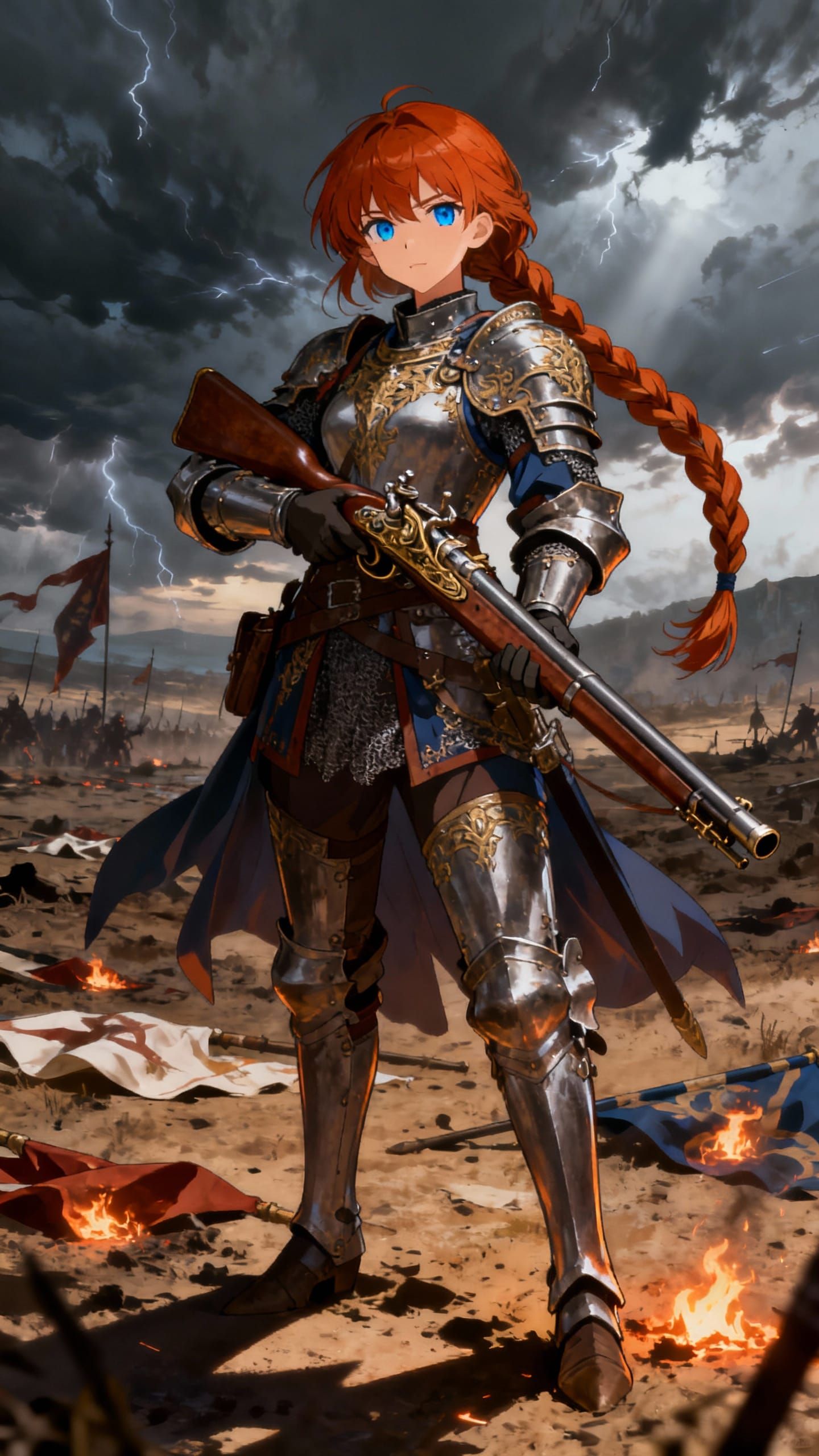 Anime Knight with Musket on Battlefield