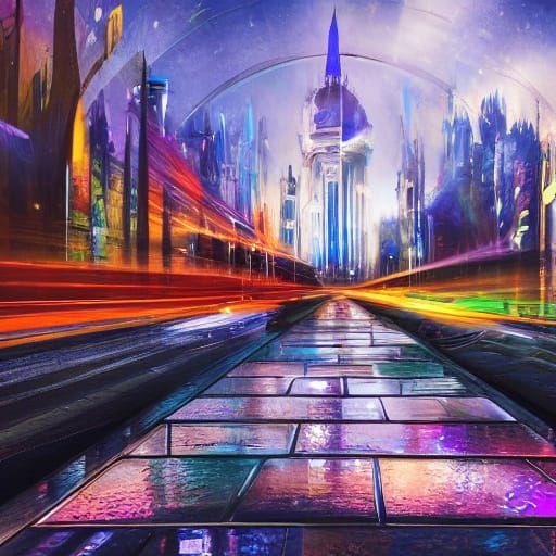 Surreal Futuristic Cityscape with Majestic Gothic Temple