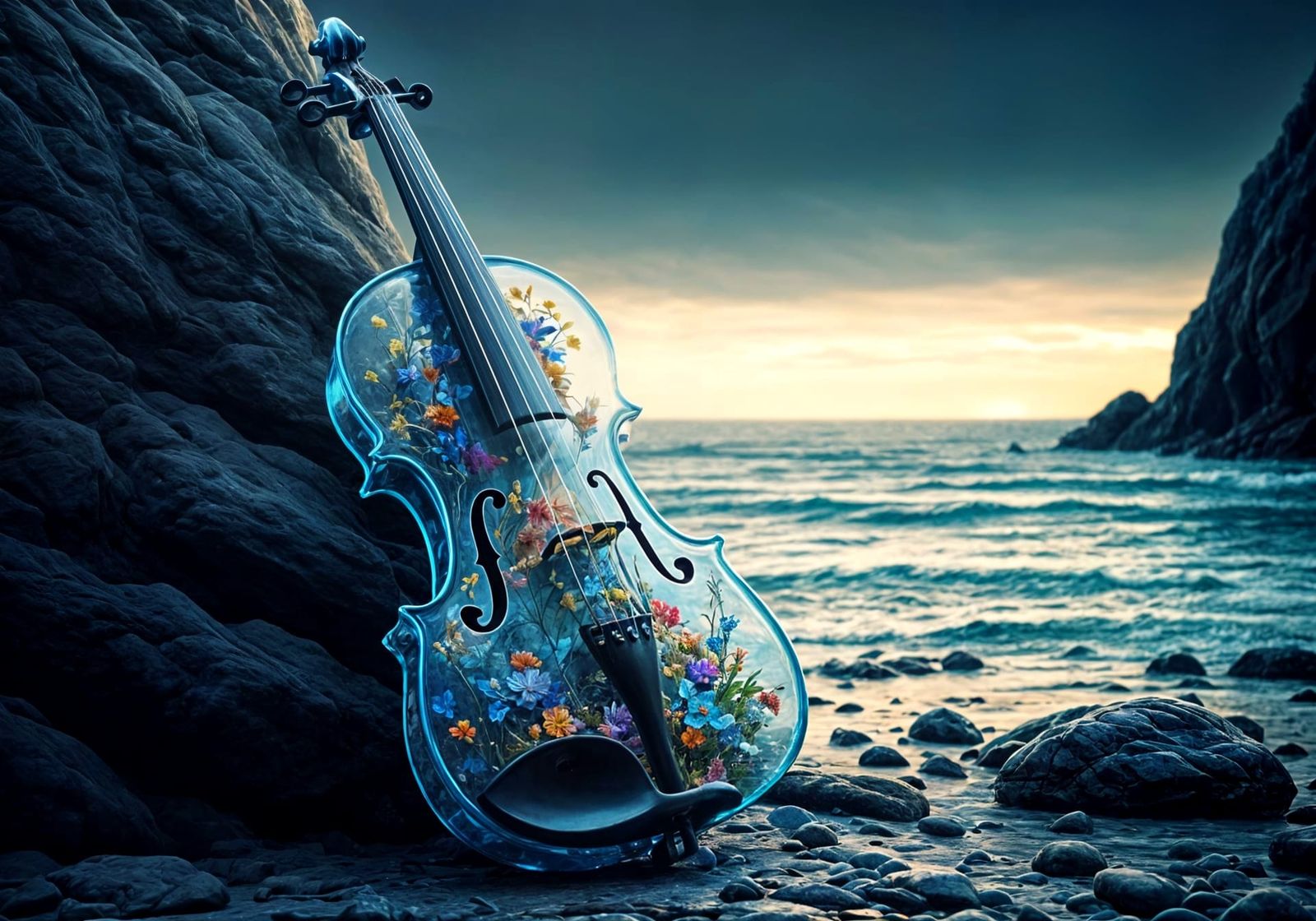 Vibrant Glass Violin Blooms on Sunset Beach