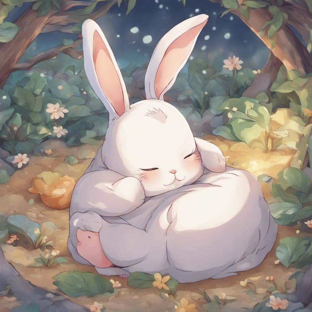 Cute Rabbit Sleeping in Anime Style, 4K
