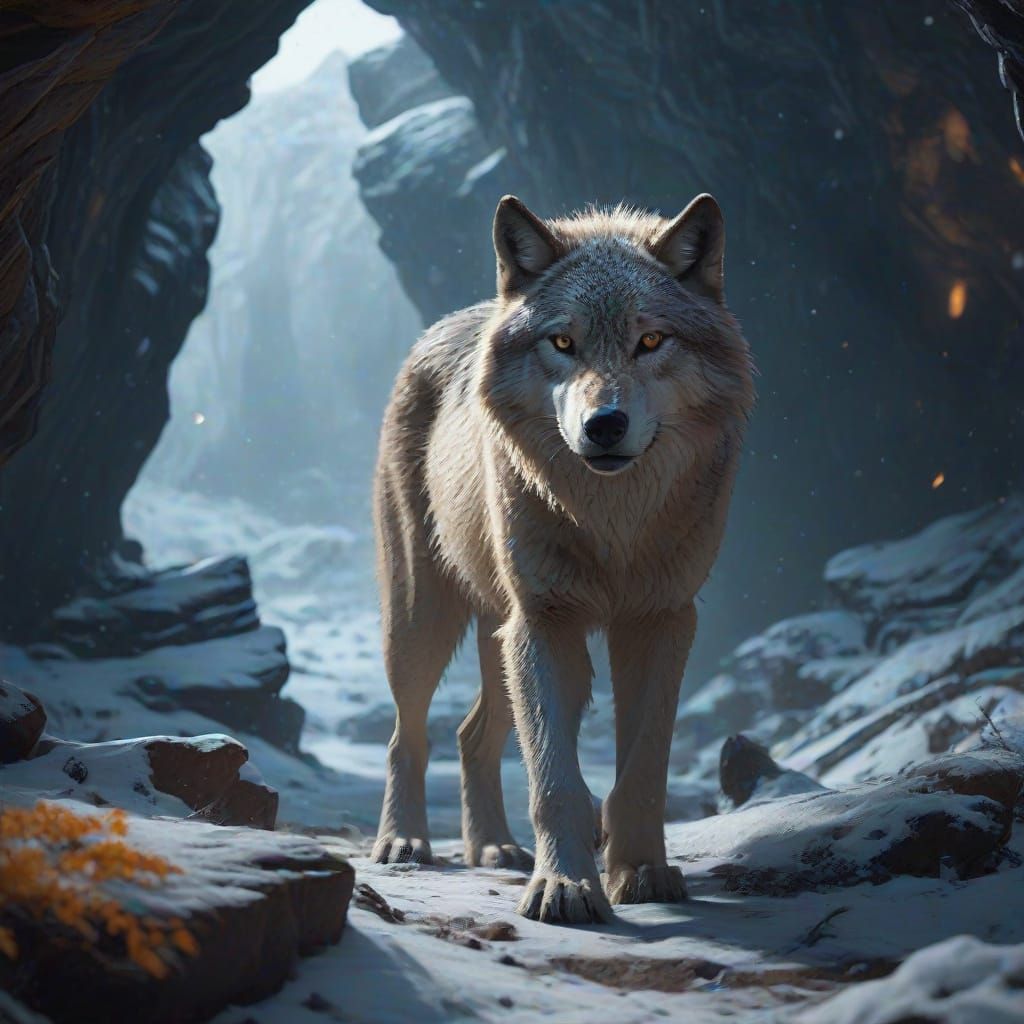 Giant Wolf Emerges from Blizzard Cave: Digital Matte Paintin...