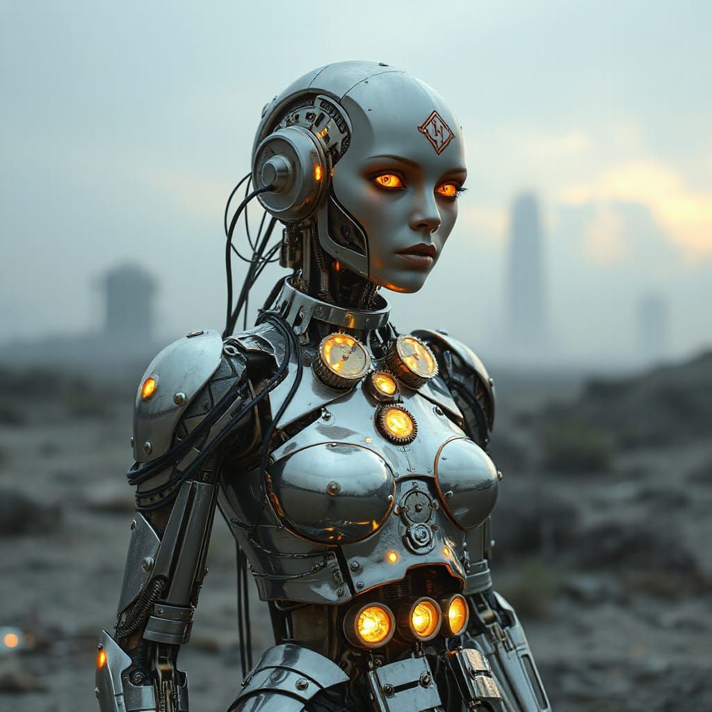 Mechanical Woman in a Desolate Wasteland