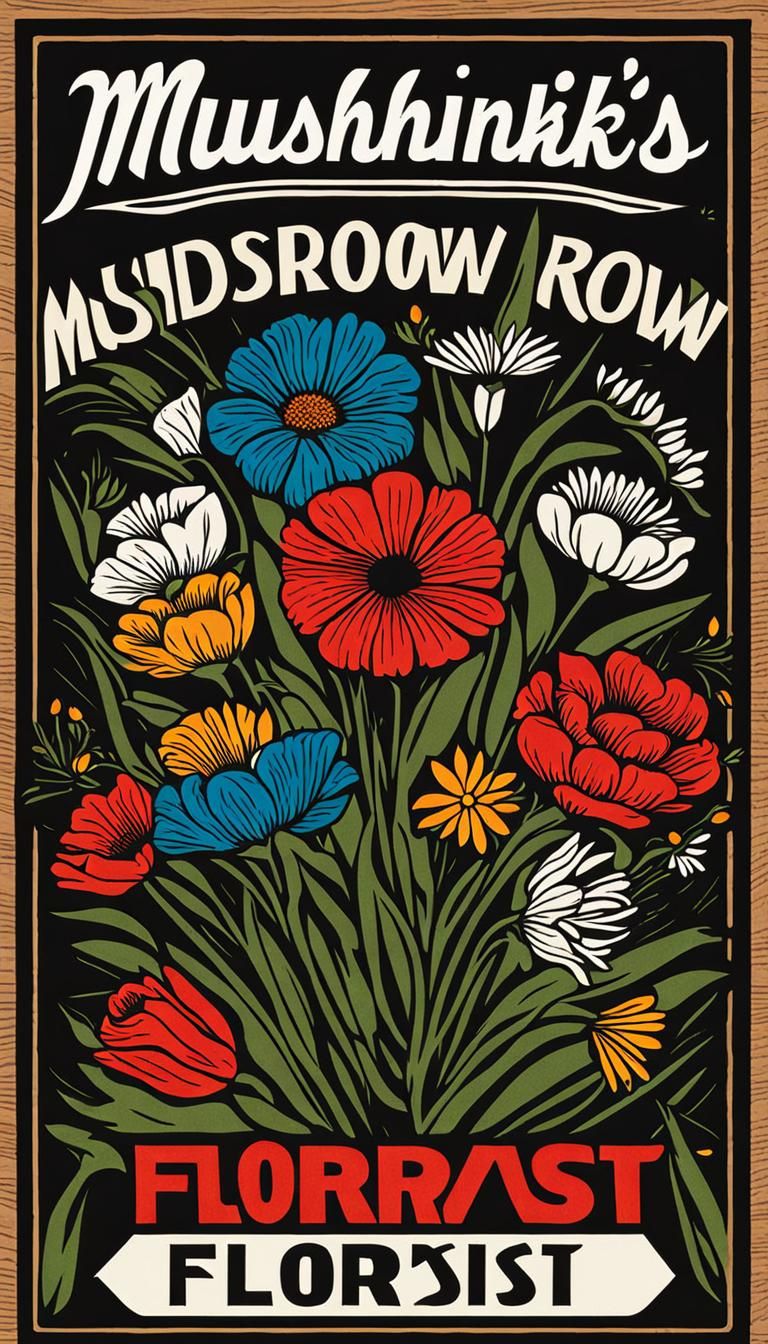 Mushnik's Florist Sign in Woodcut Style