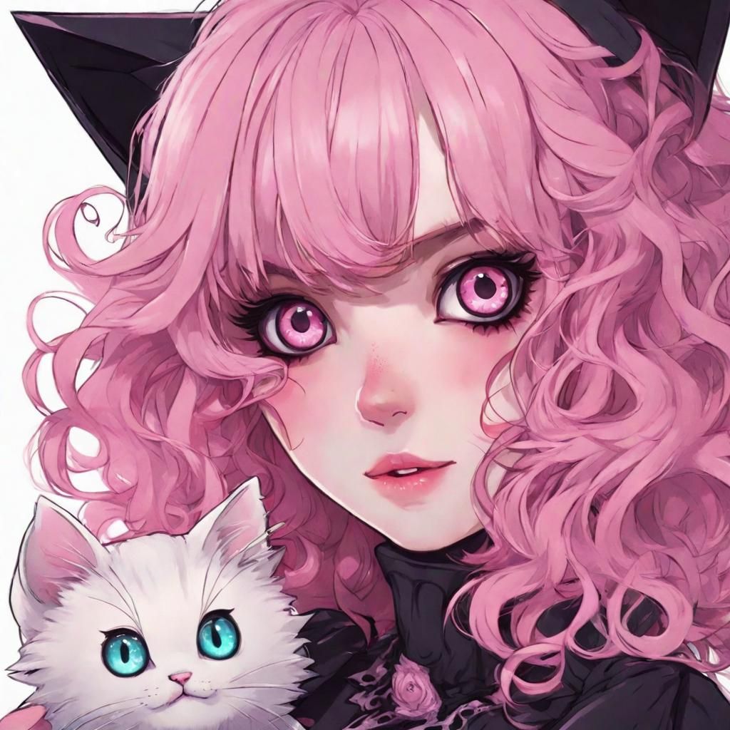 Anime Cat Girl in Gothic Dark Fantasy Style