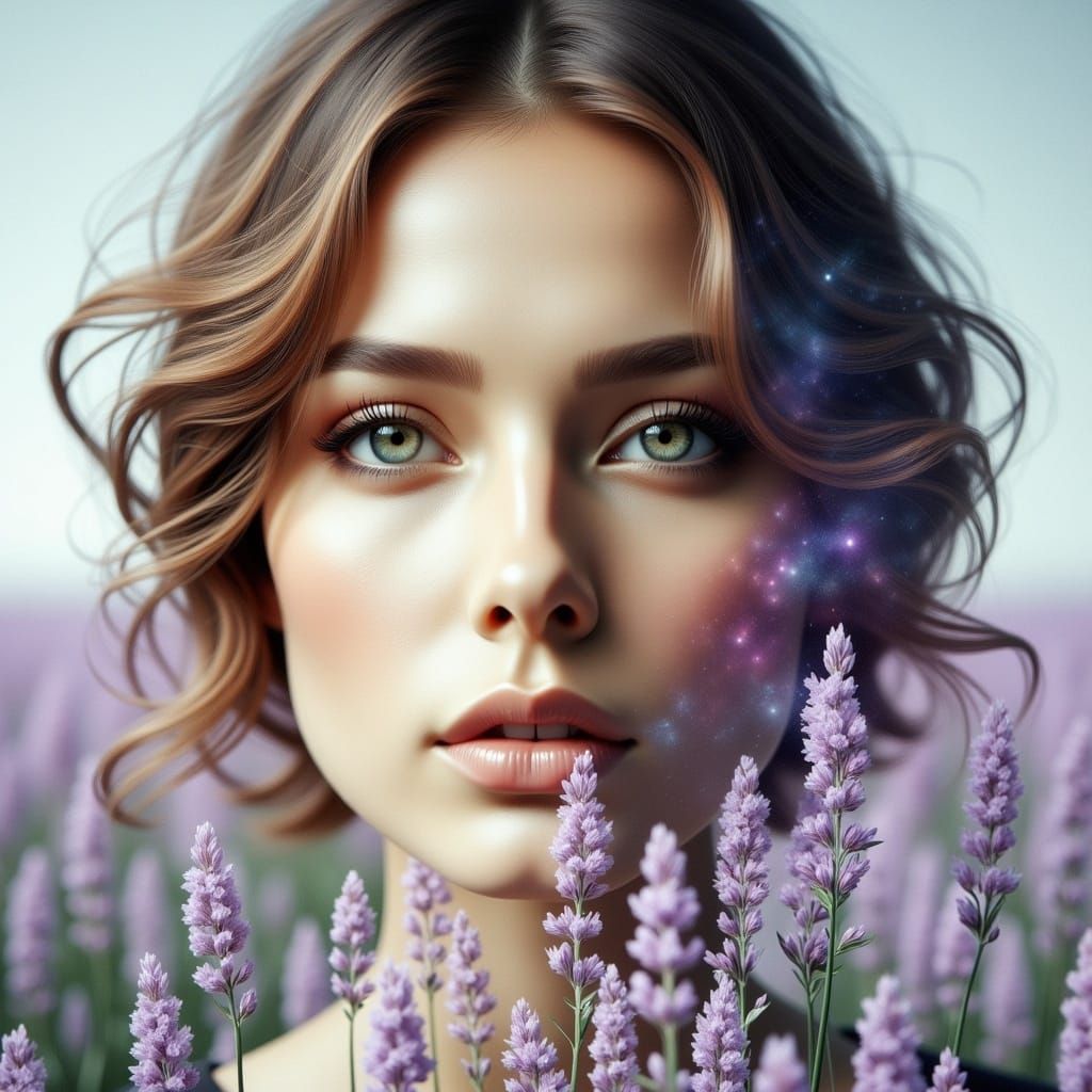 Double Exposure Portrait with Lavender Hues