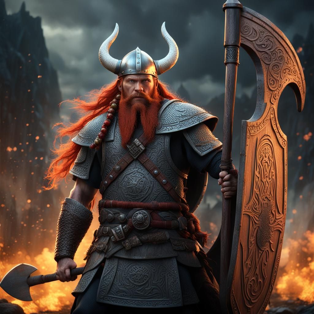 Viking Warrior with Fiery Beard, Detailed Matte Painting