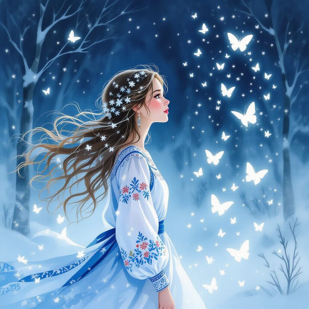 Ukrainian Winter Fairytale: Ethereal Watercolor Illustration