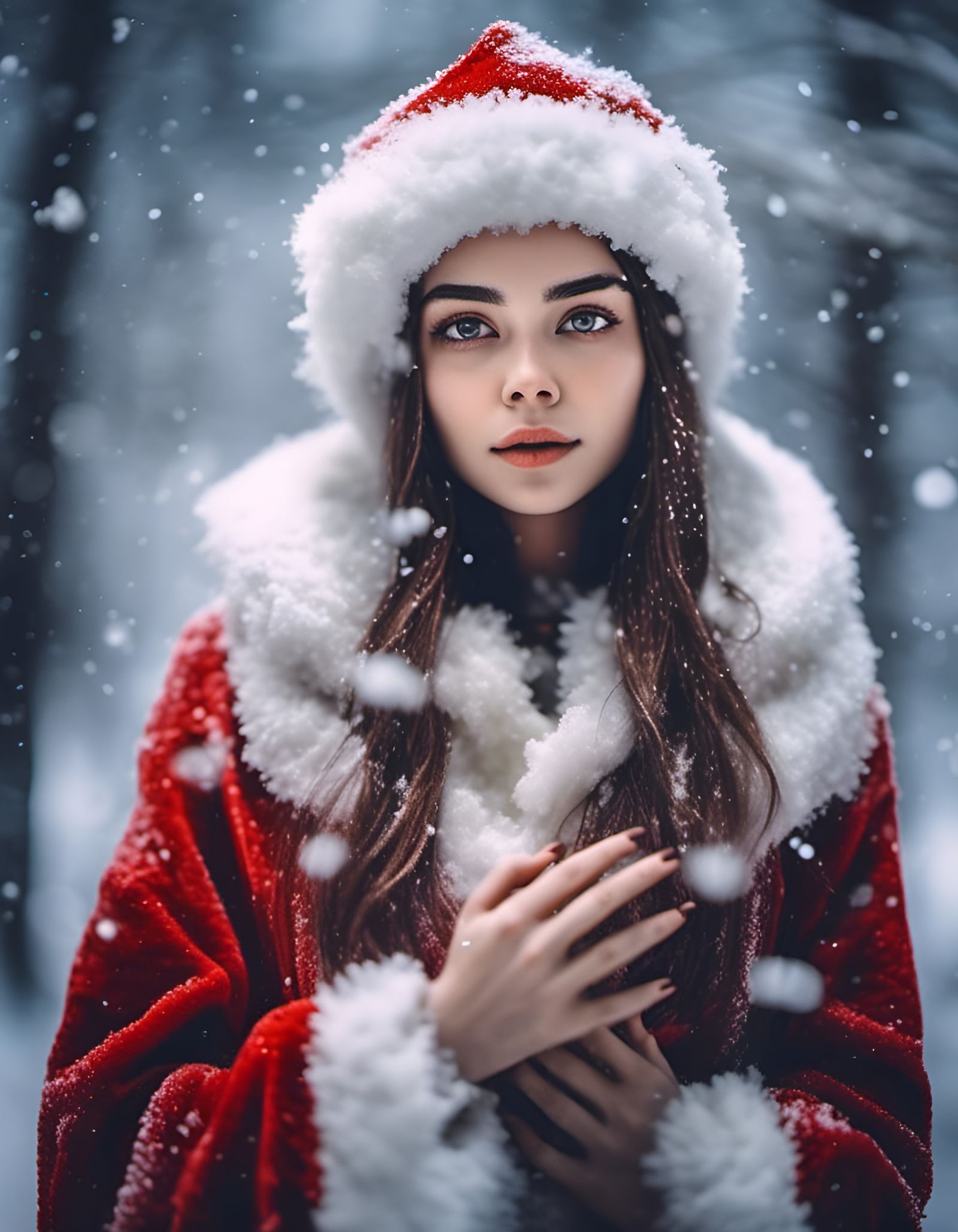 Santa Belle in Snowy Winter Forest