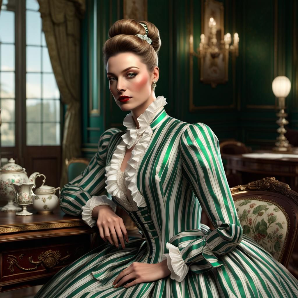 Elegant Bourgeoise in Jouy Boudoir, Storybook Illustration