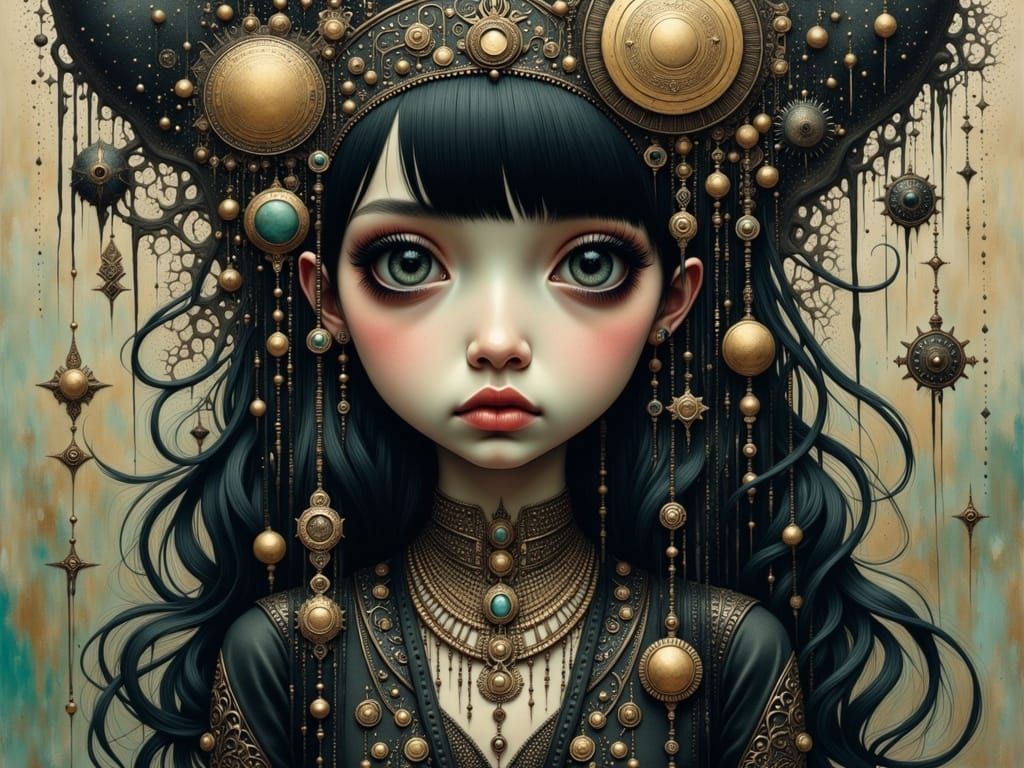 A Woman in Opulent, Mystical Splendor, Blending Beauty and T...