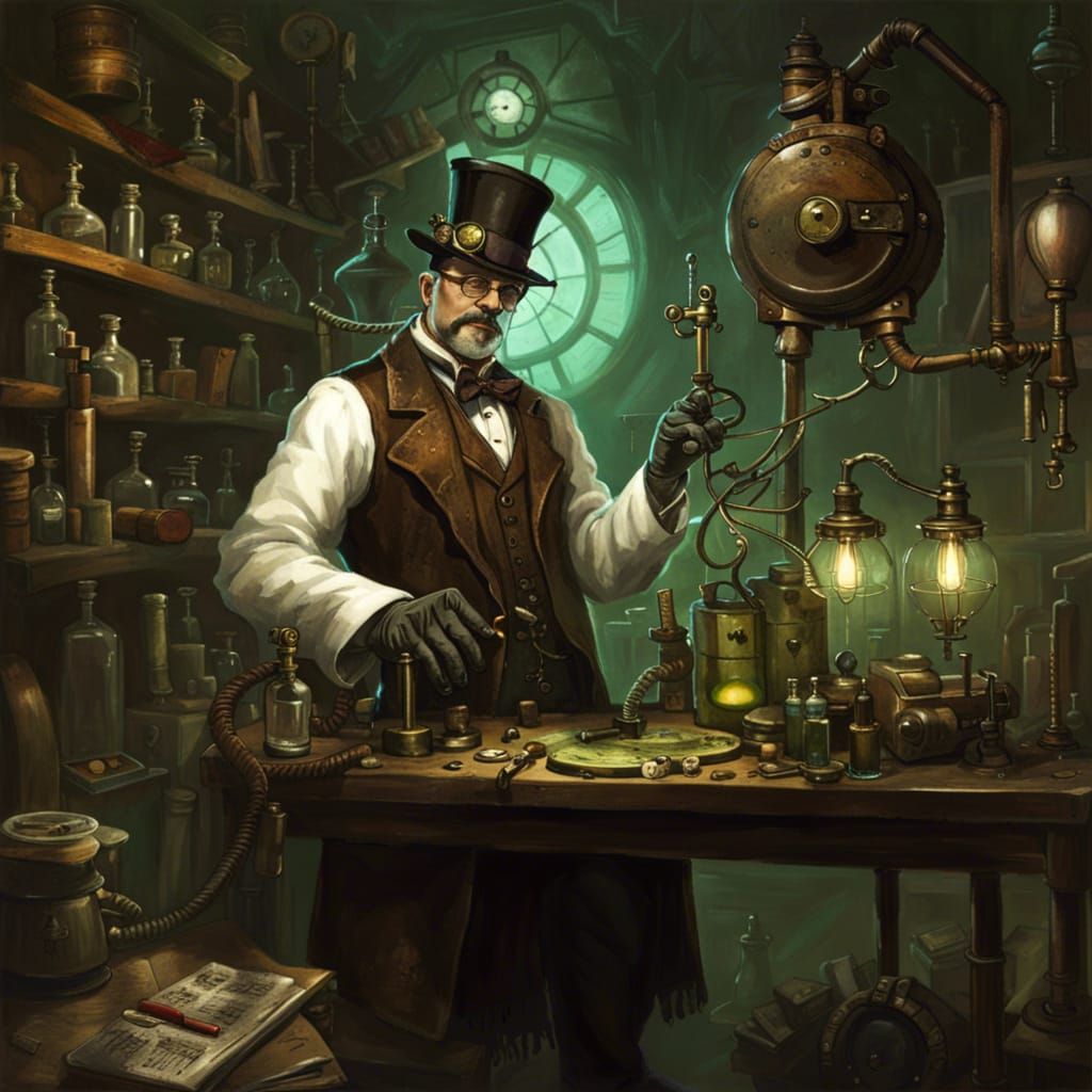 Steampunk Mad Scientist in Laboratory