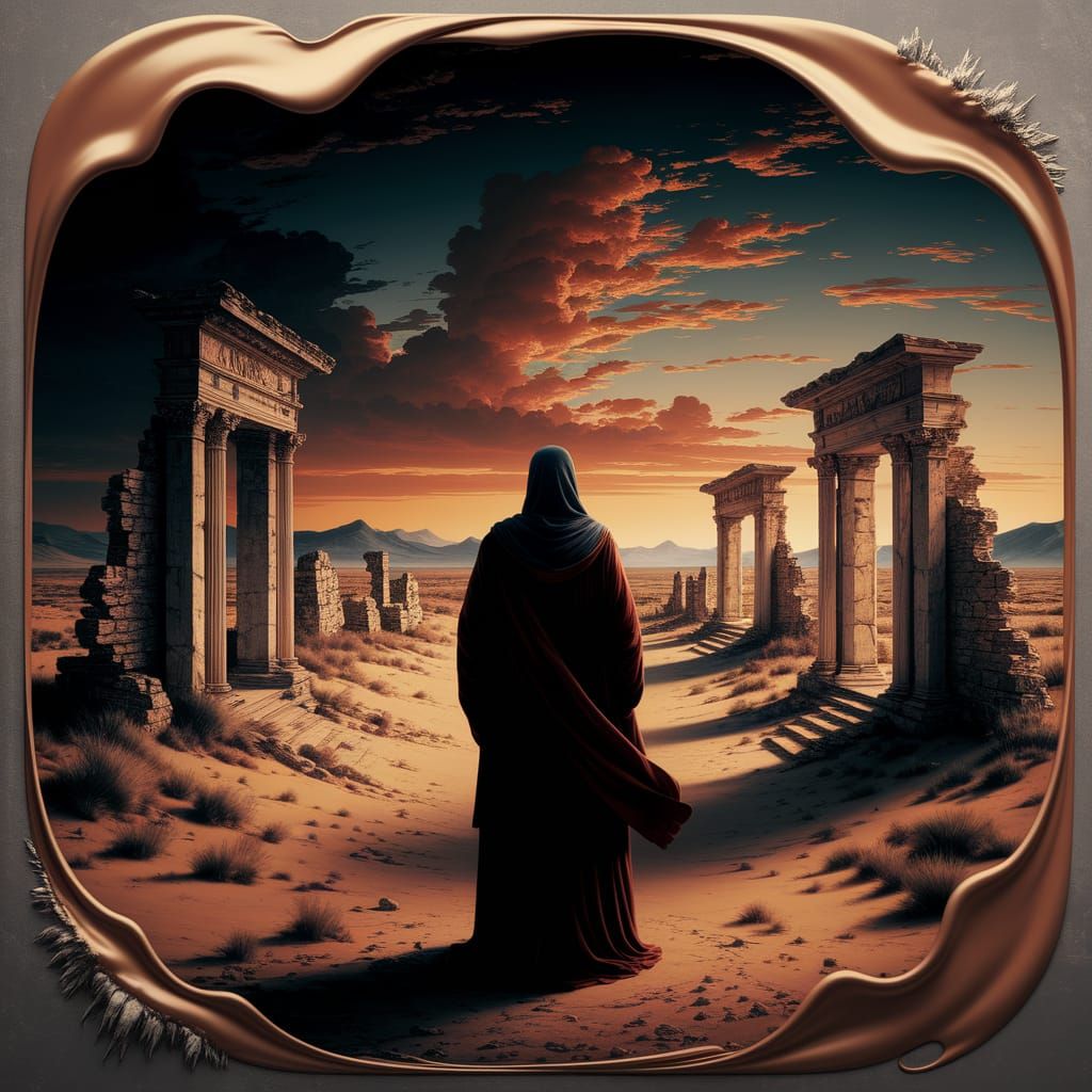 Prophet in Badlands at Twilight, Caravaggio & Rembrandt Styl...