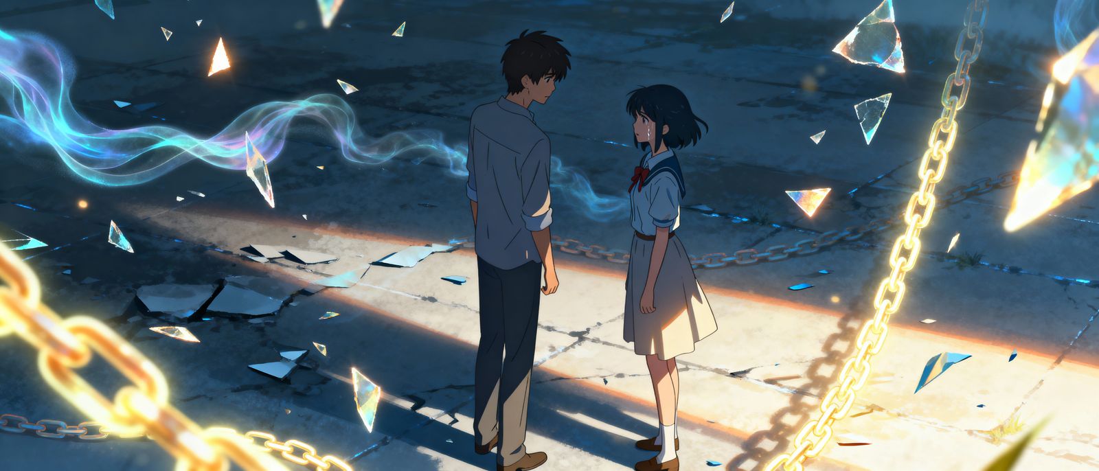 Anime Couple Amidst Shattered Chains