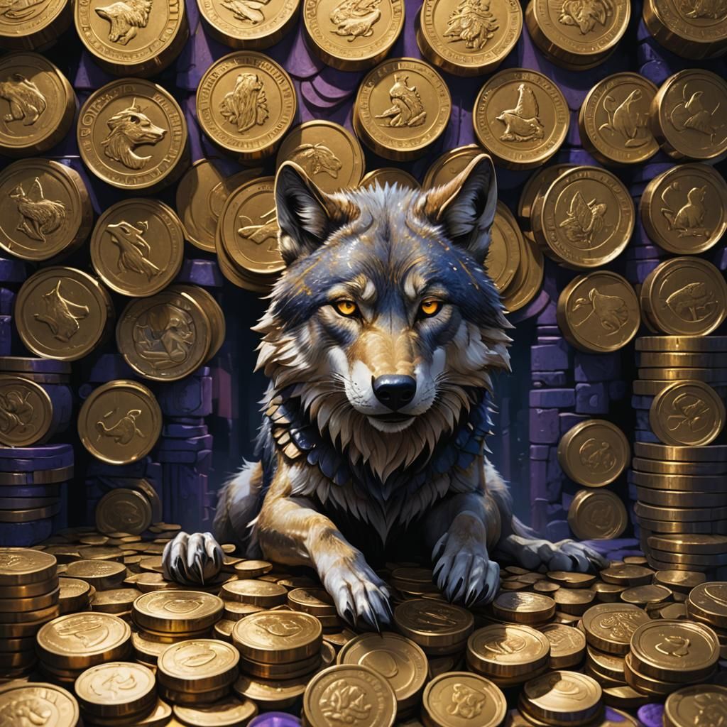 Wolf Guarding Gold: High-Fantasy Matte Painting