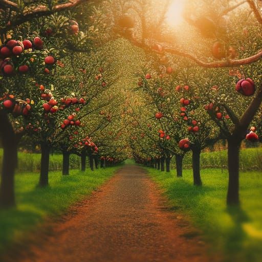 Lush Apple Orchard in Natural Light