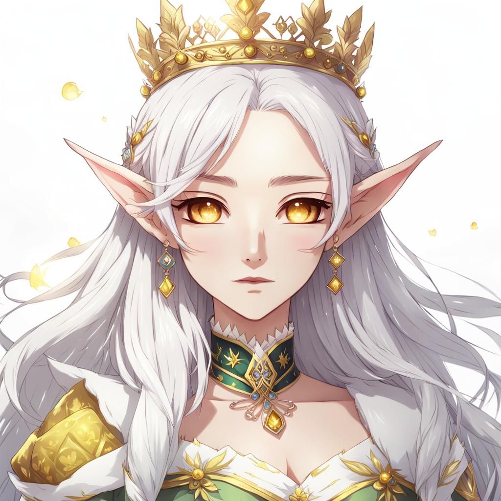 Anime Style Elf Queen with White Hair