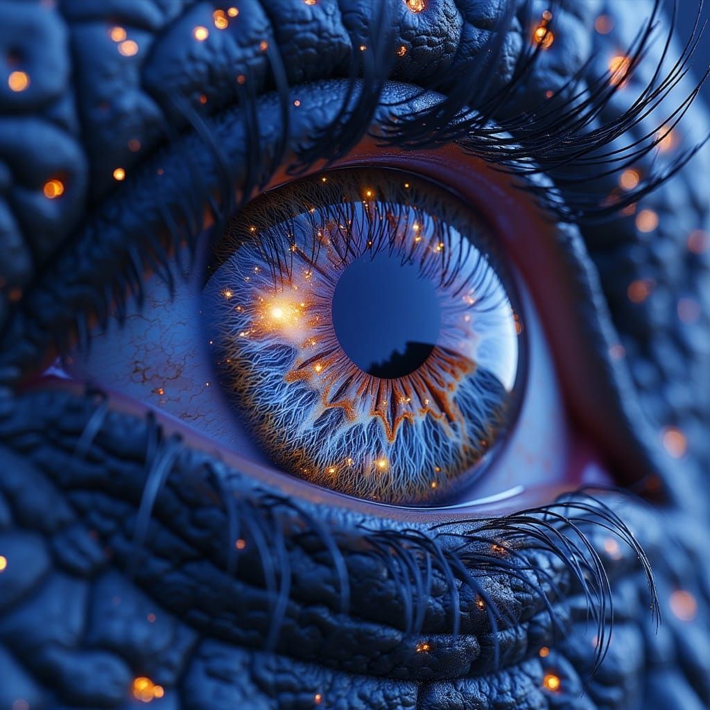 Elephant Eye Reflecting Moon and Stars in Detailed Painting