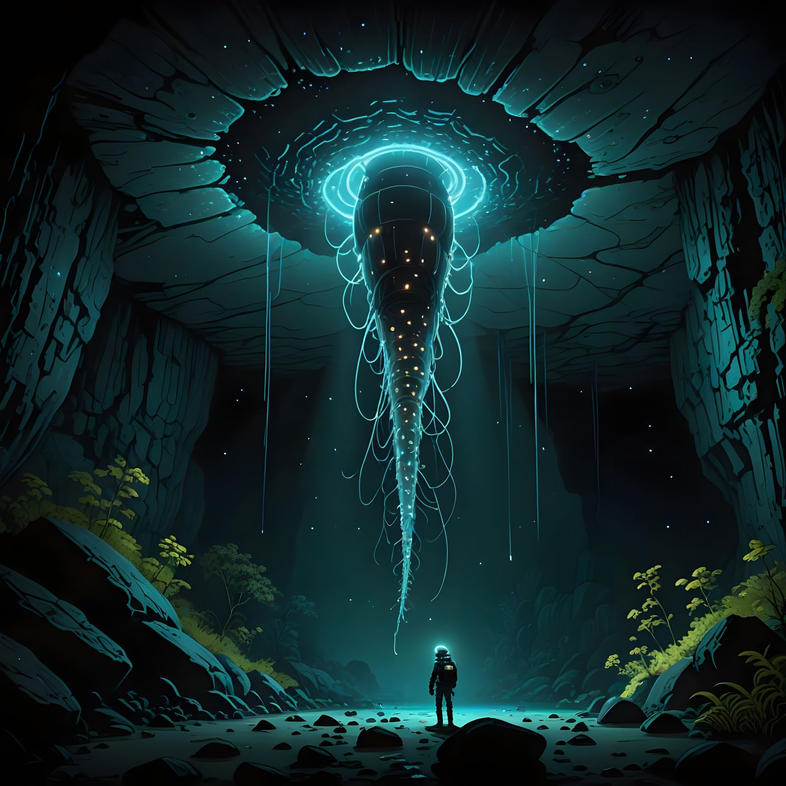 Glowing Cave Monster Emerges from Darkness