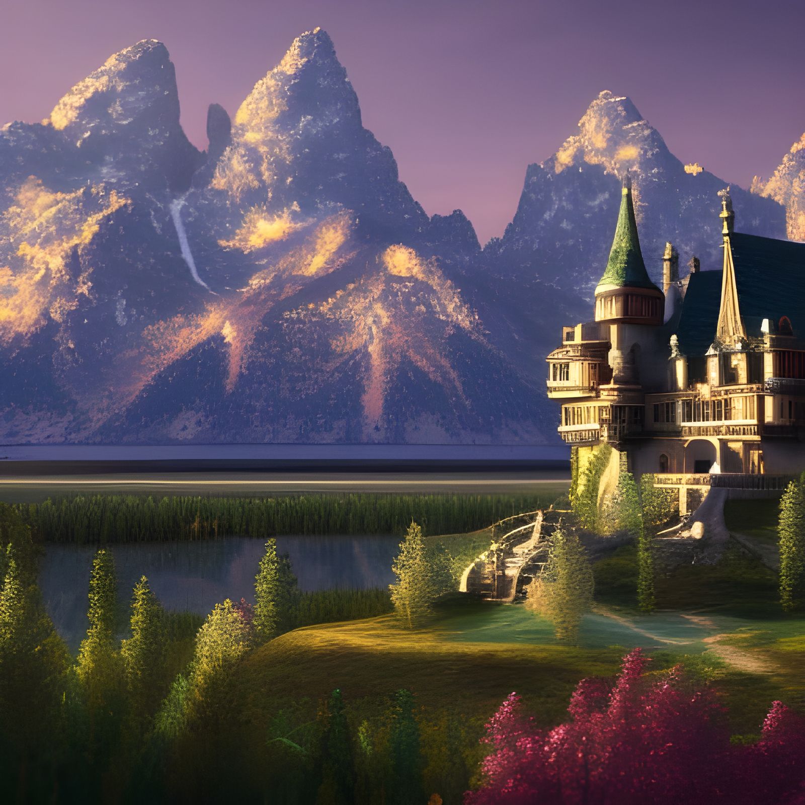 Fantastical Castle in Grand Tetons: Detailed Matte Painting