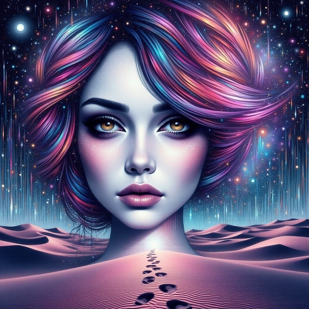 Ethereal Desert Goddess with Blooming Garden