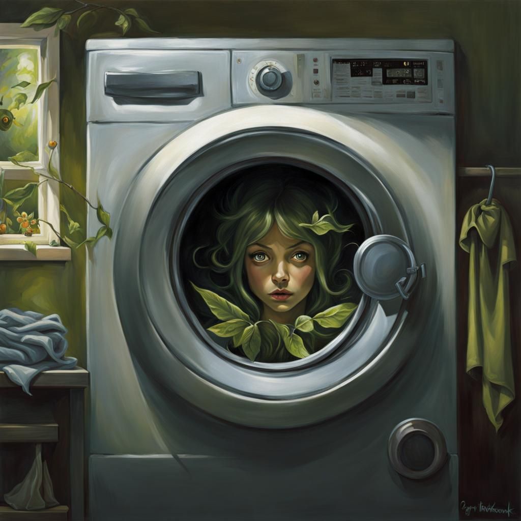 a fairy  trapped and locked  inside  a washing machine sinis...