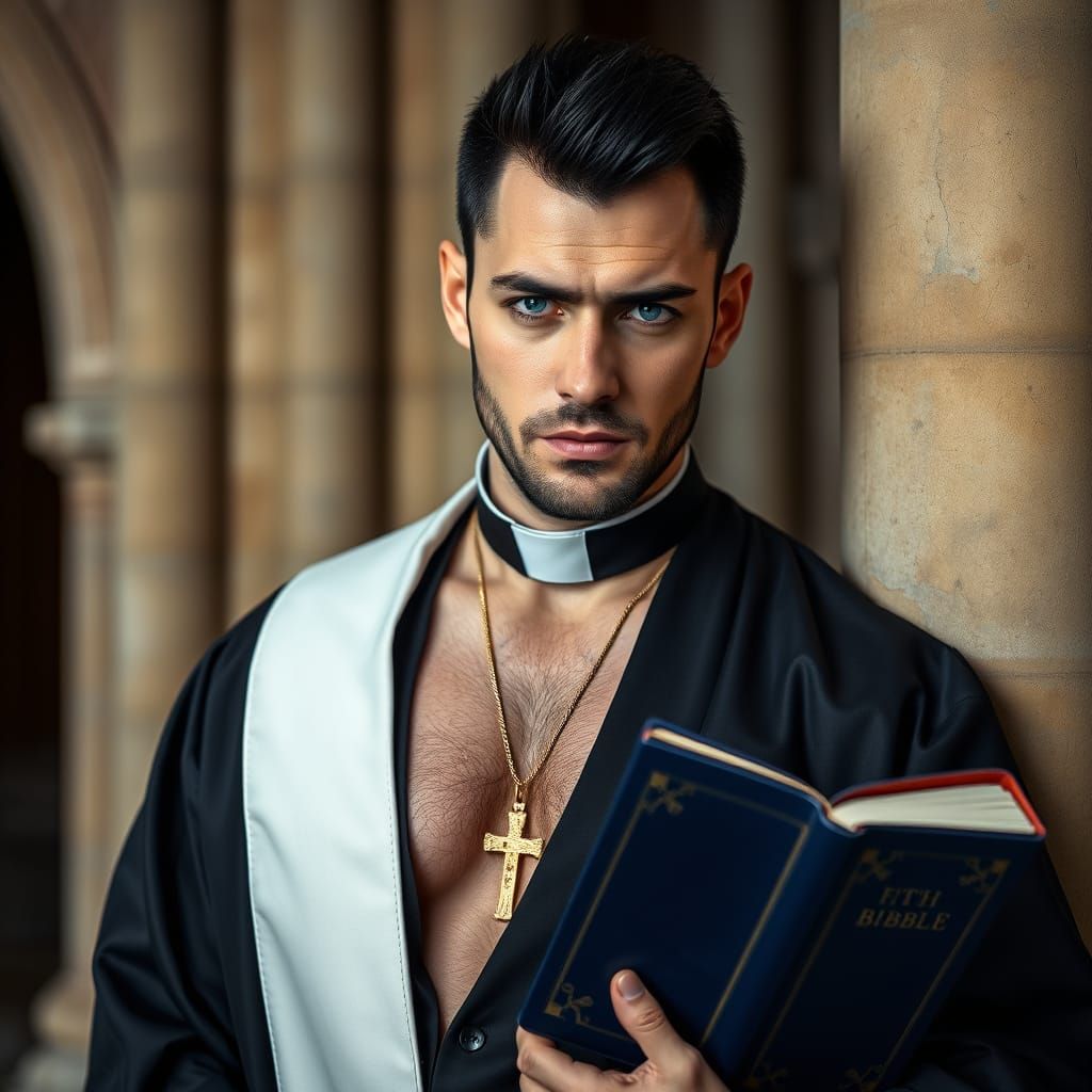 Alluring Portrait of a Priest in Gothic Setting