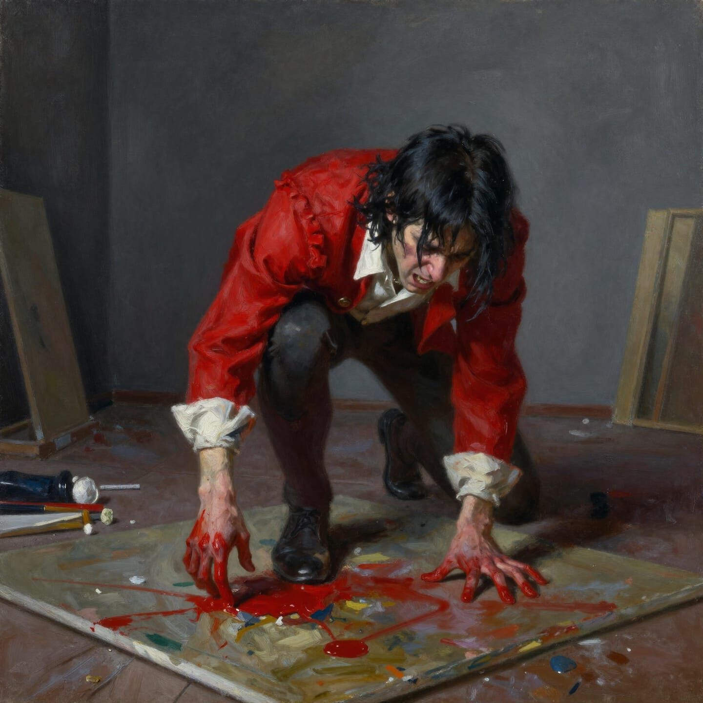 Artist's Rage: Harlequin Destroys Unfinished Painting