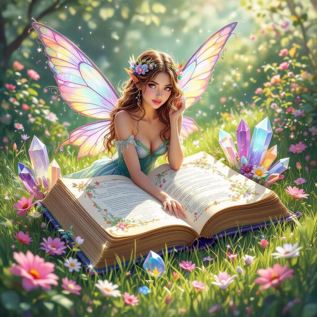 Fairy's Enchanted Book in Watercolor Style