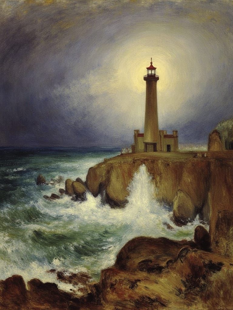 A Lighthouse Defies the Tempest in a Dreamlike Renaissance M...