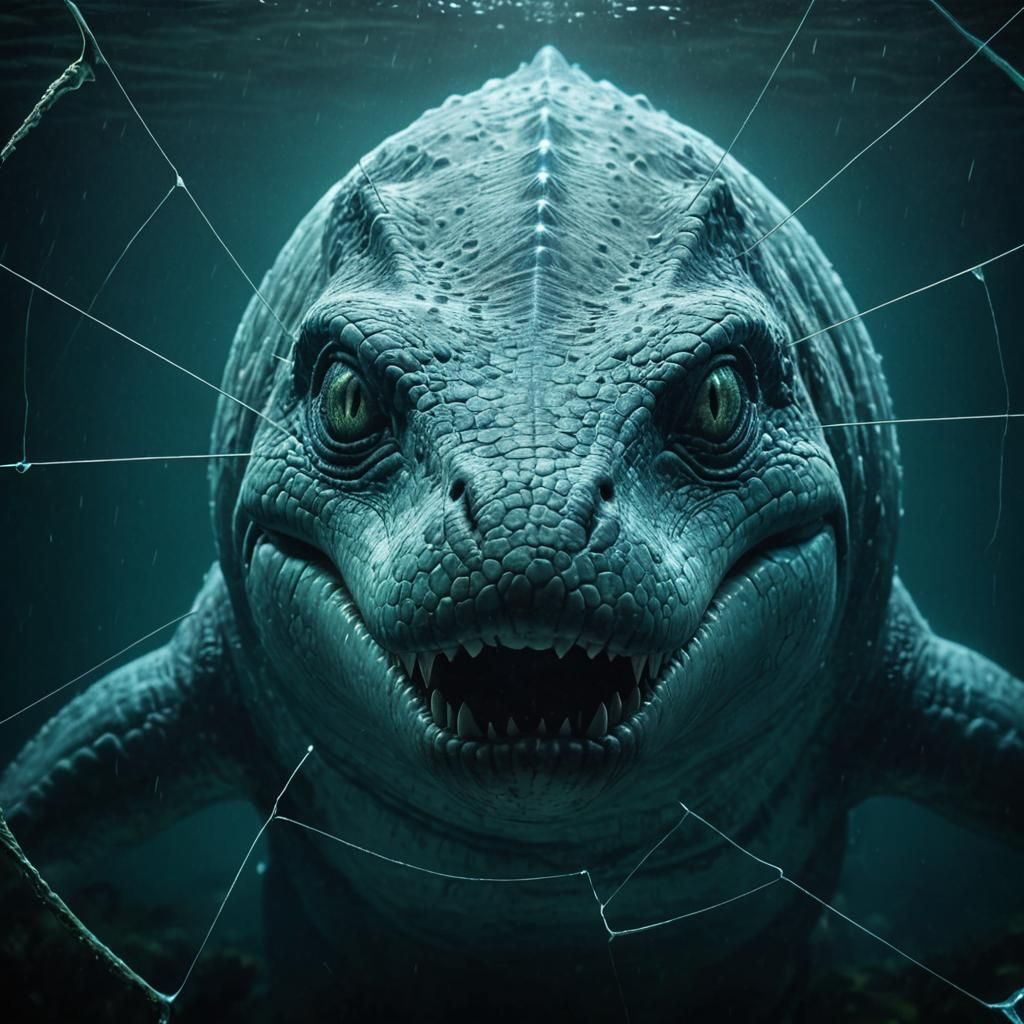 Underwater Mosasaur Gaze in Hyperphotorealistic Detail