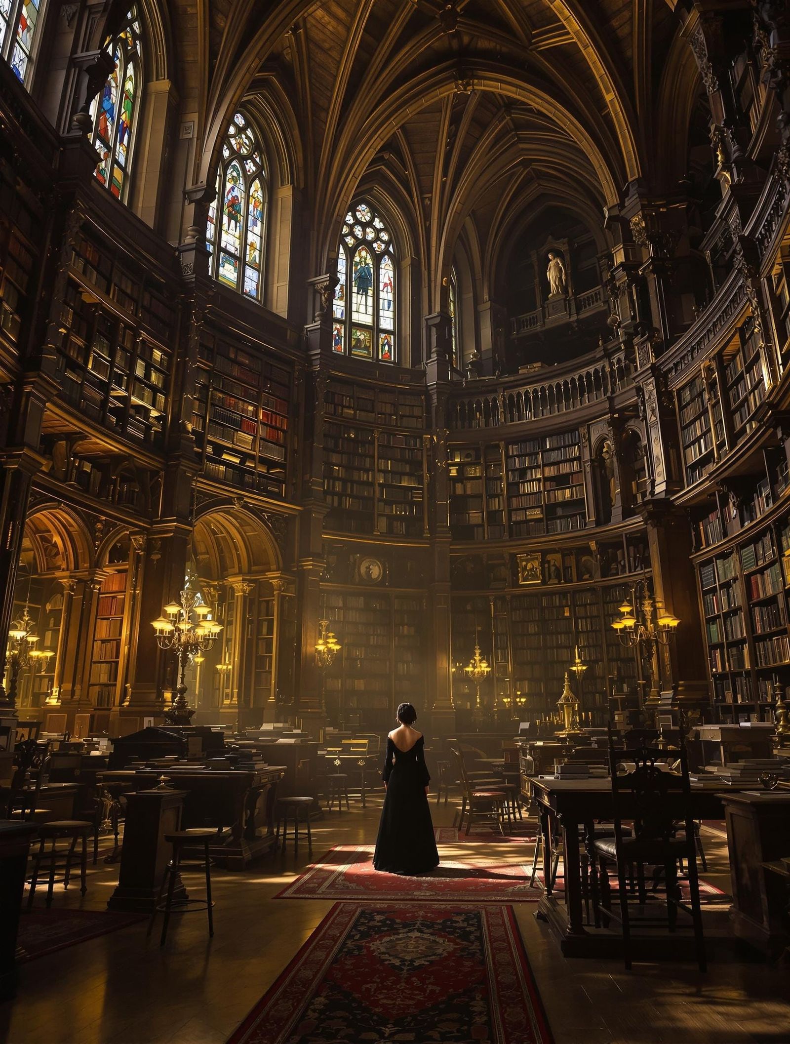 Ethereal Library Sanctuary in Gothic Splendor