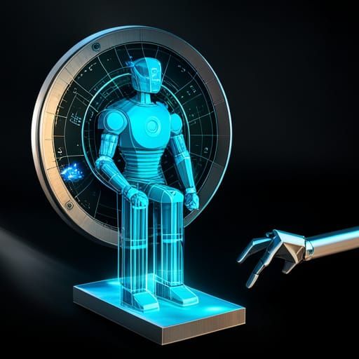 3D Hologram Blueprint of Robot with Data