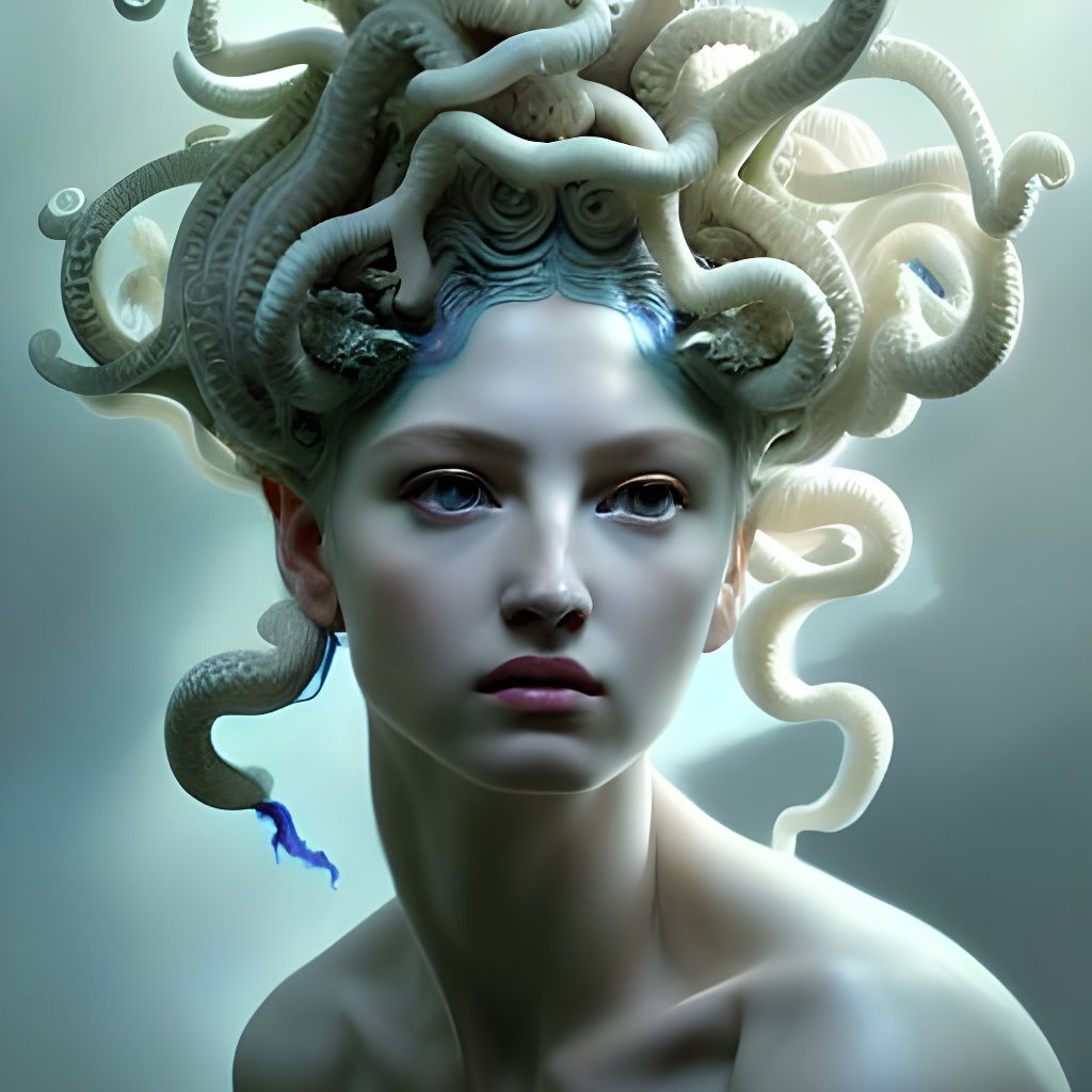 Hyperdetailed Portrait of Goddess Medusa in Astral Lightning