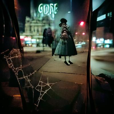 Victorian Goth Zombie in City at Night Photograph