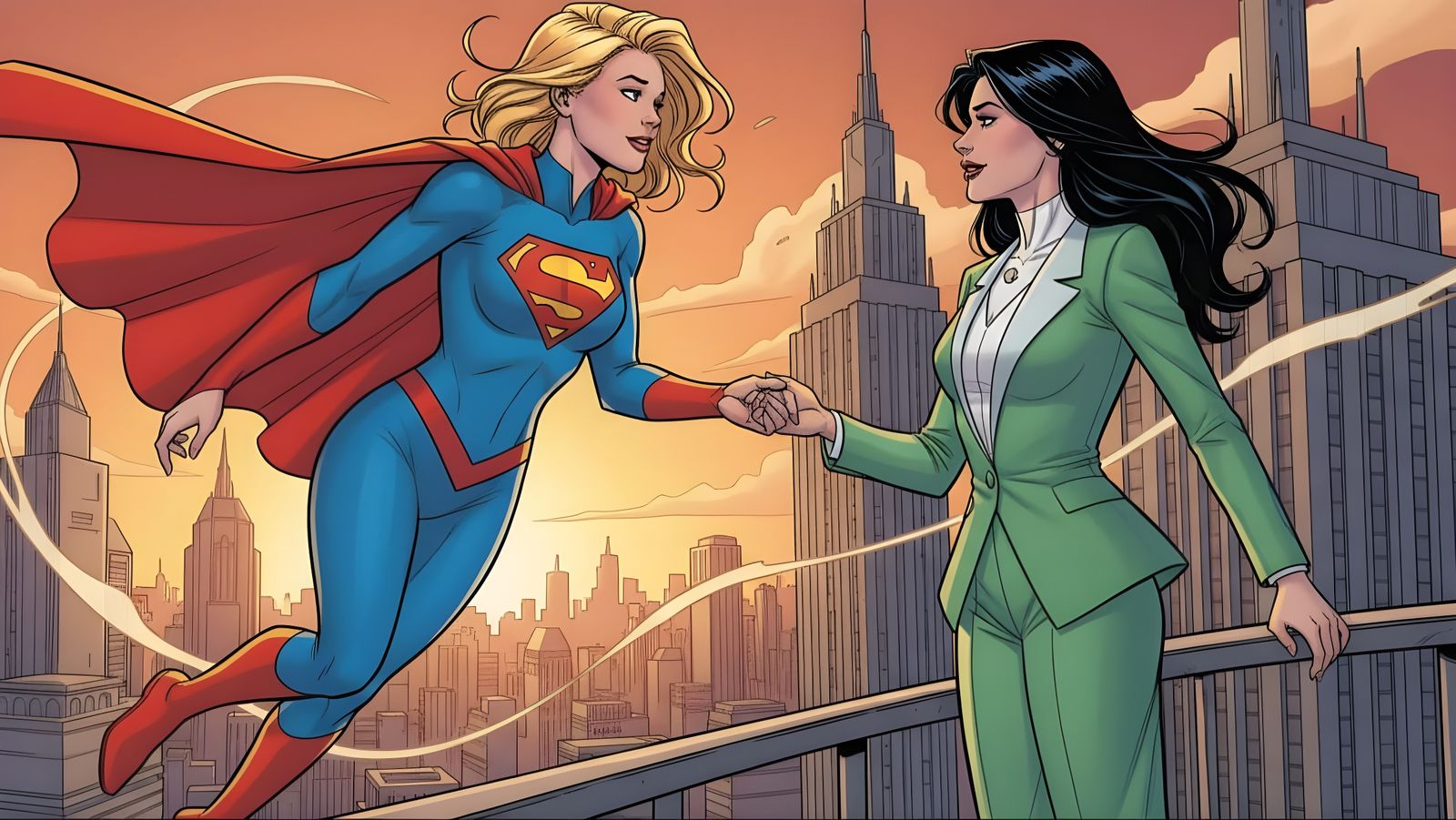 Supergirl and Lena Luthor Embrace in Comic Art Style