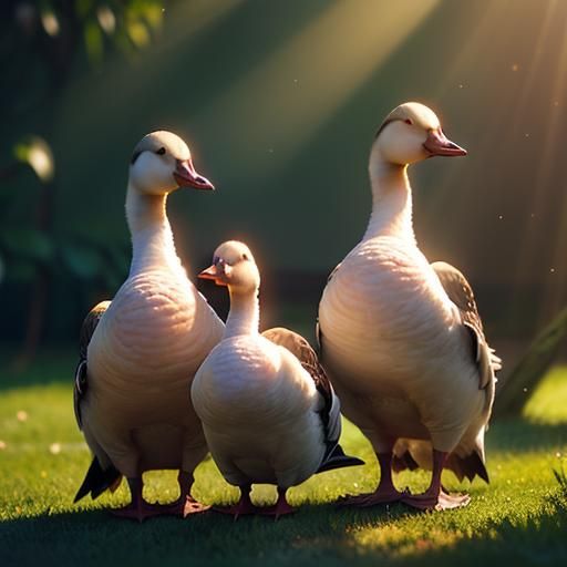 Rosy Dawn Geese in Springtime Scene