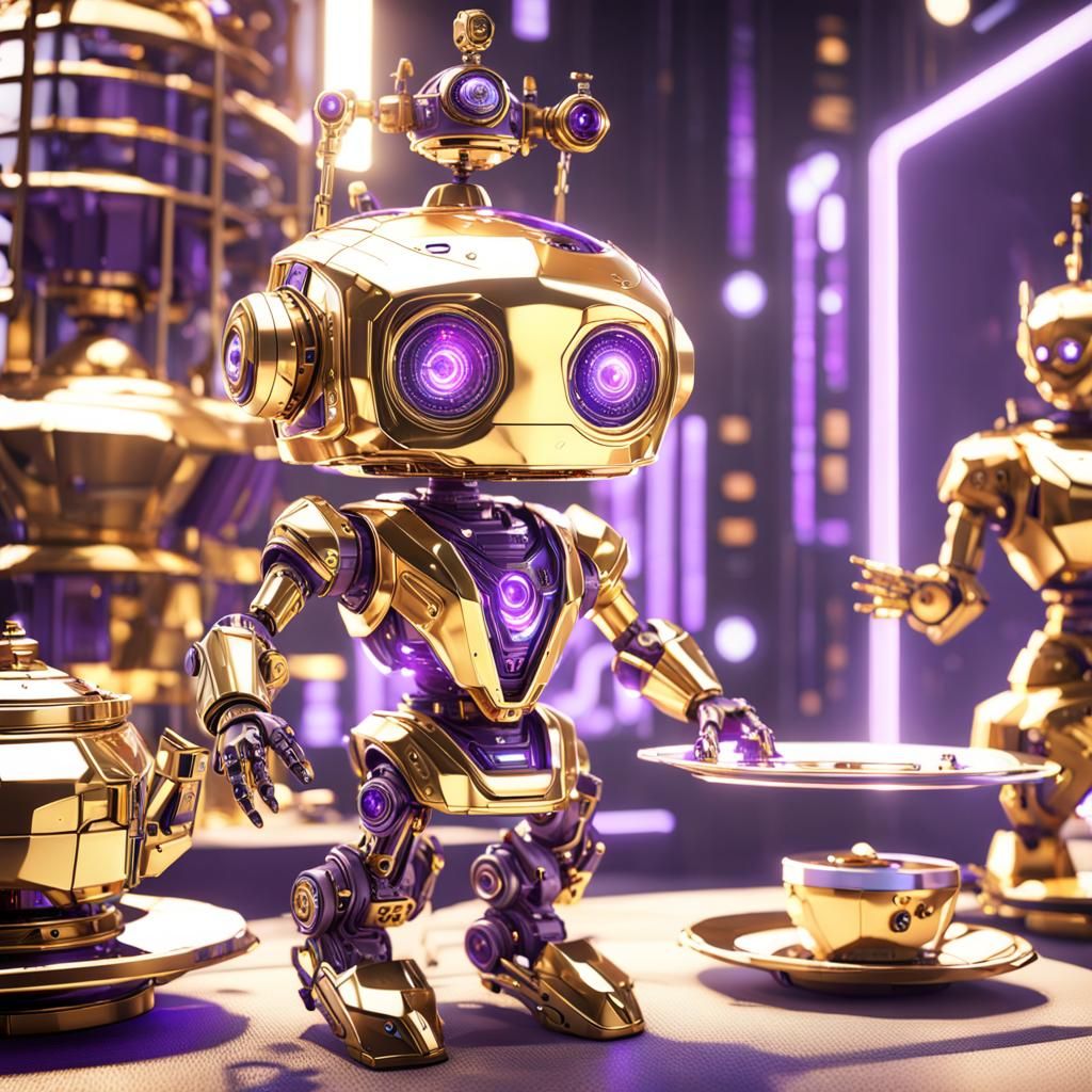 Golden Robot Girl's Tea Party: Sci-Fi Art