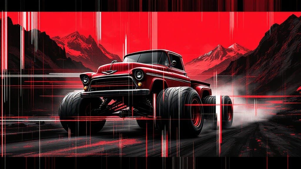 Cyberpunk Glitch Art of Bel Air Monster Truck