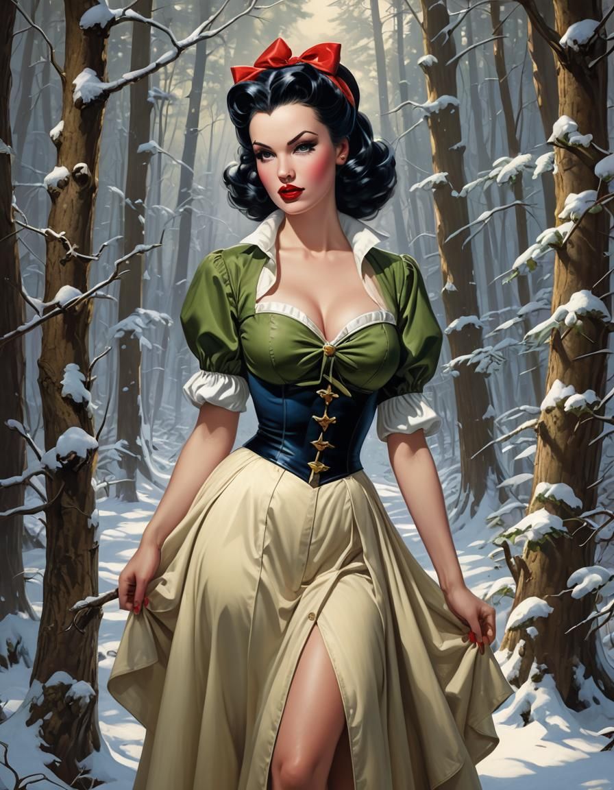 Rockabilly Snow White in Forest, Pin-Up Style