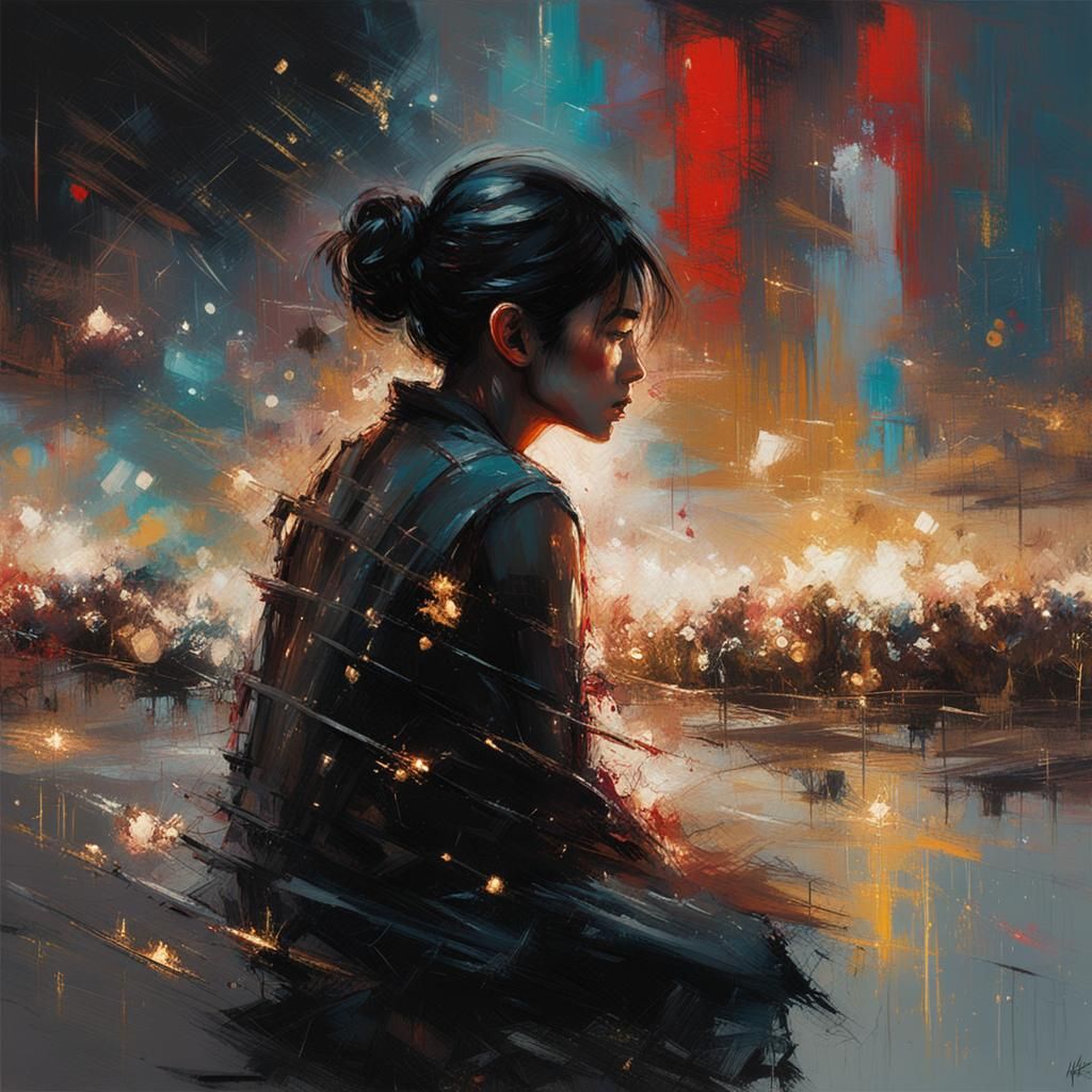 Cosmic War Reflection in Impressionistic Cyberpunk Style