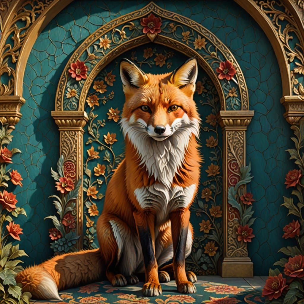 Hyperrealistic Red Fox in Embroidery Art Style