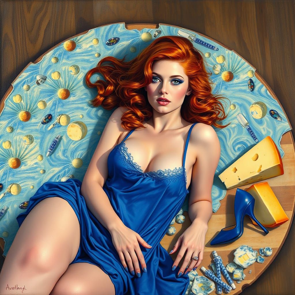 Pin-Up in Blue on Cheese Board, Van Gogh Style