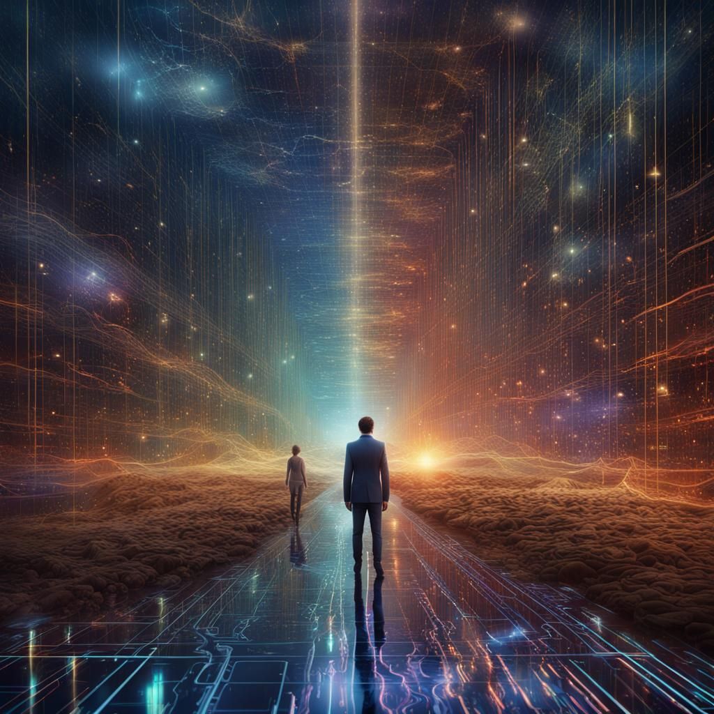 Futuristic Humanoid in Digital Landscape, Detailed Matte Pai...