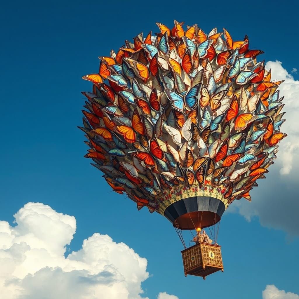 Surreal 17th-Century Hot Air Balloon Made of Beating Butterf...