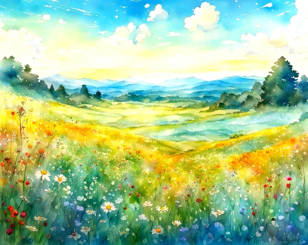 Watercolour of a Flowery Meadow