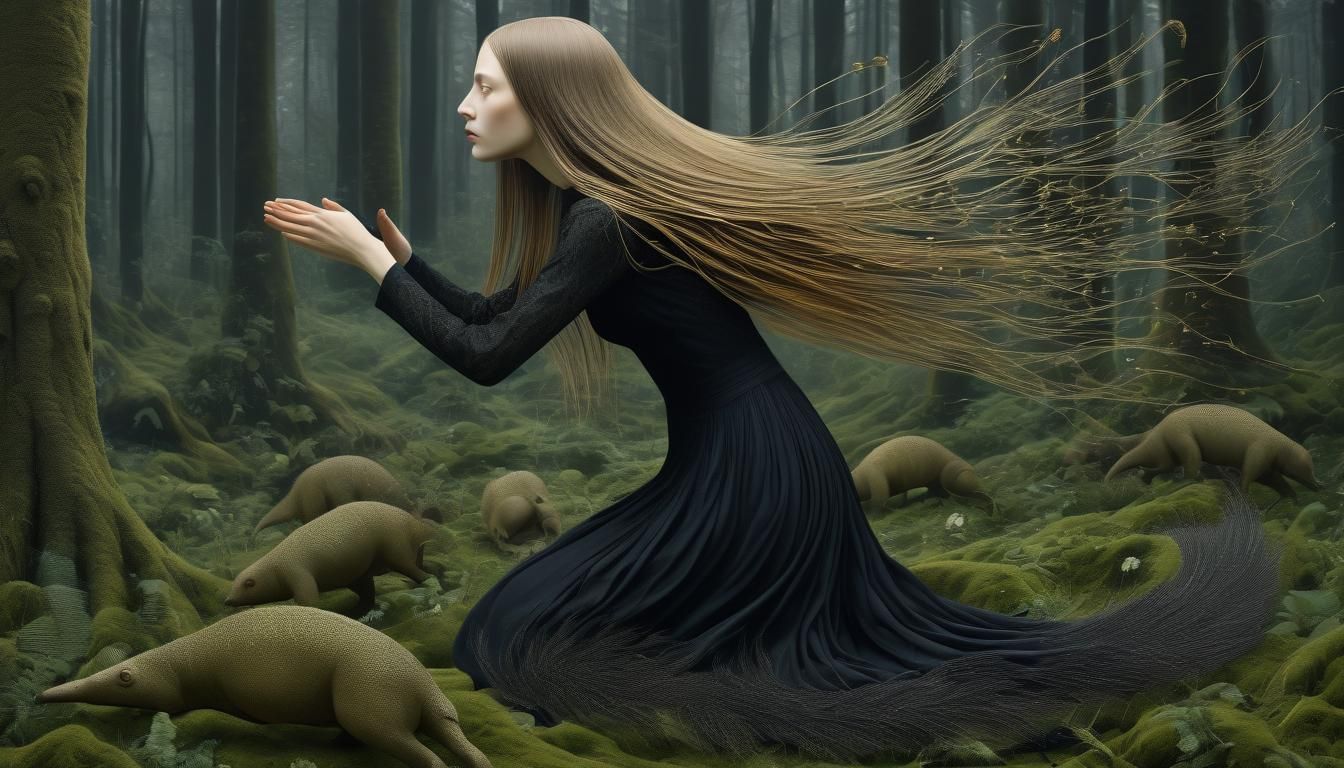 Surreal Collage of Mythical Creatures in Alcohol Ink Style