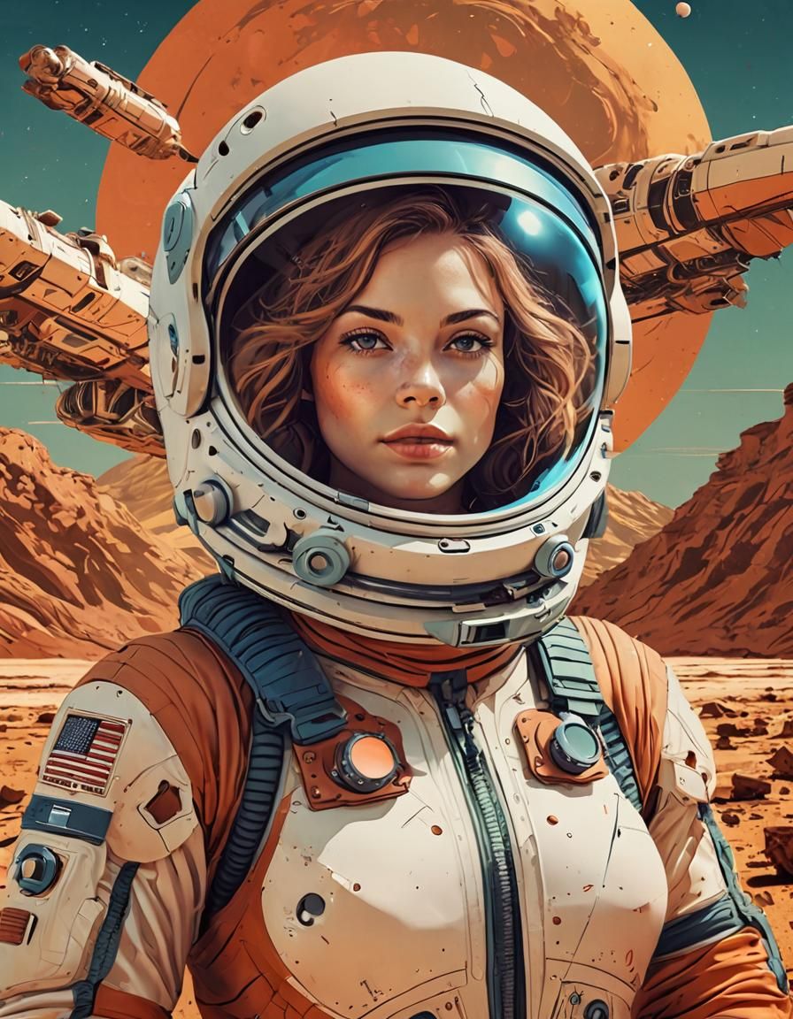 Retrofuturistic Mars Poster Art in Space-Age Style